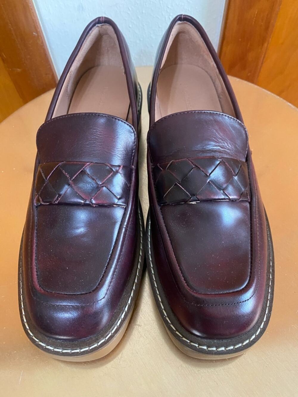 NWOT Nordstrom Leather Penny Loafers Oxblood Burgundy Braid Woven Prep Academia